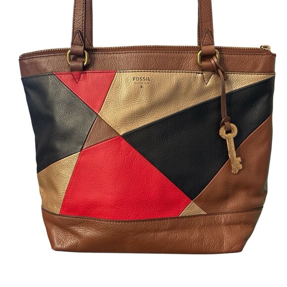 Fossil brown Patchwork Shoulder Bag Tote with Wrist Bag - Picture 2 of 12